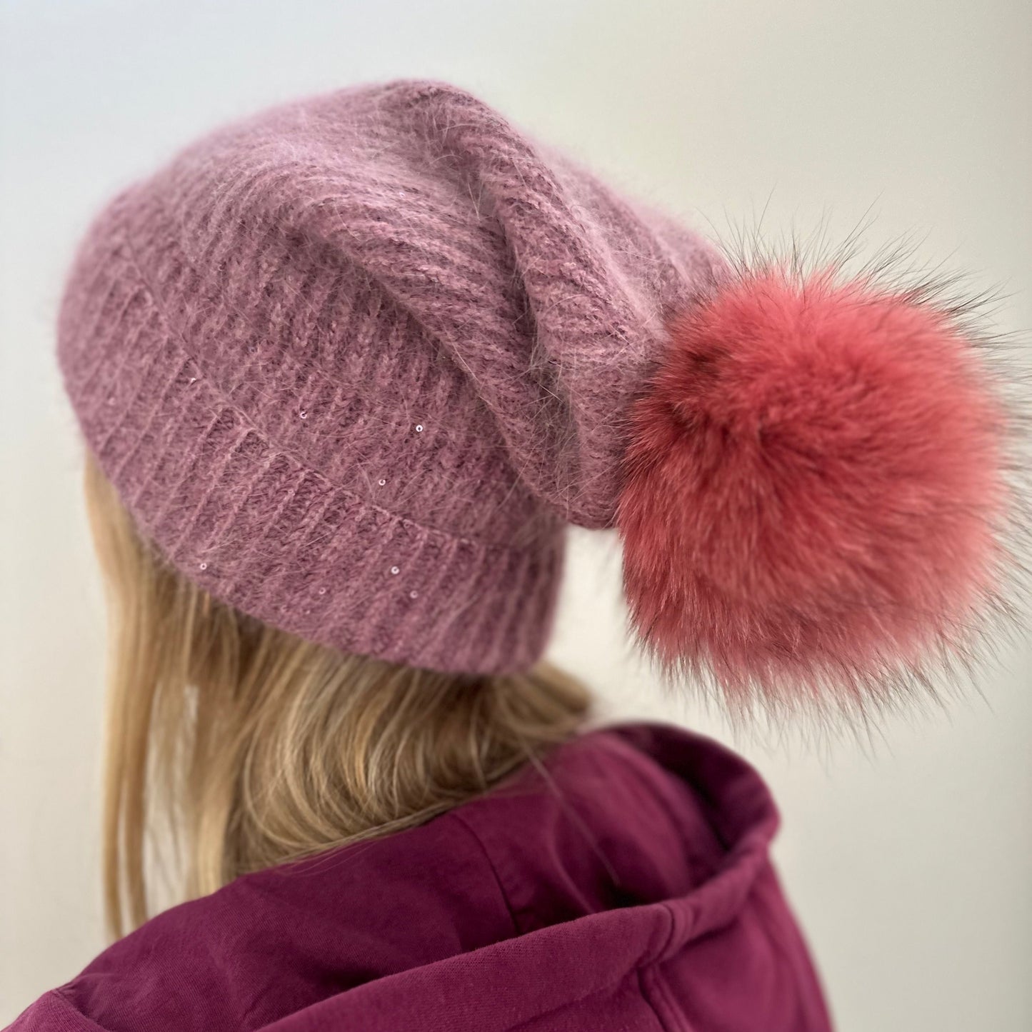 Knitted Beanie Hat with Removable Pom Pom Mspineapplecrafts