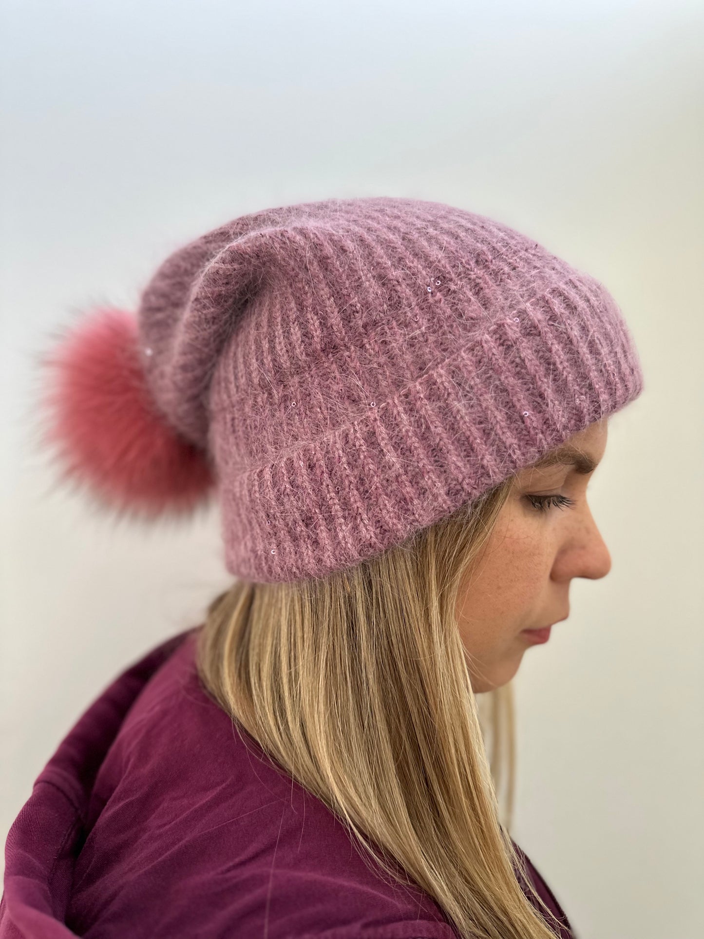 Knitted Beanie hat with Removable Pom Pom for Women Mspineapplecrafts