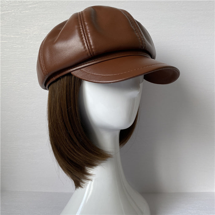 Genuine Leather Short Brim Newsboy Cap MsPineappleCrafts