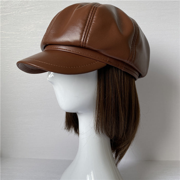 Genuine Leather Short Brim Newsboy Cap MsPineappleCrafts