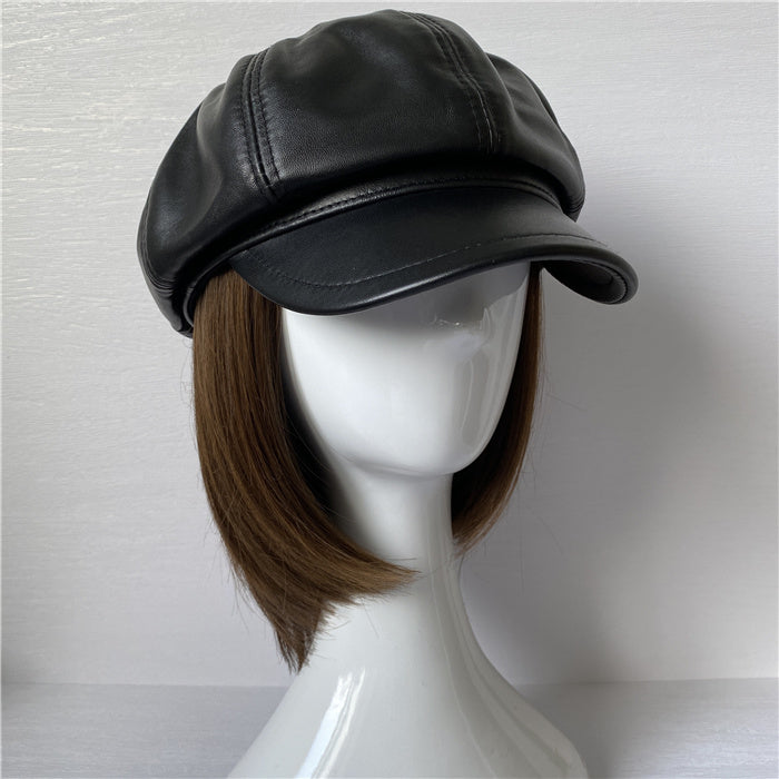 Genuine Leather Short Brim Newsboy Cap MsPineappleCrafts