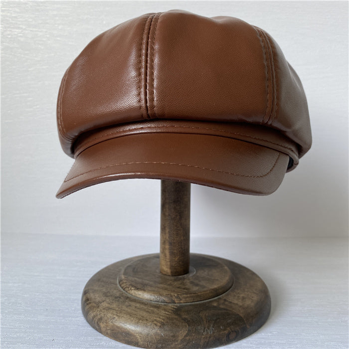 Genuine Leather Short Brim Newsboy Cap MsPineappleCrafts