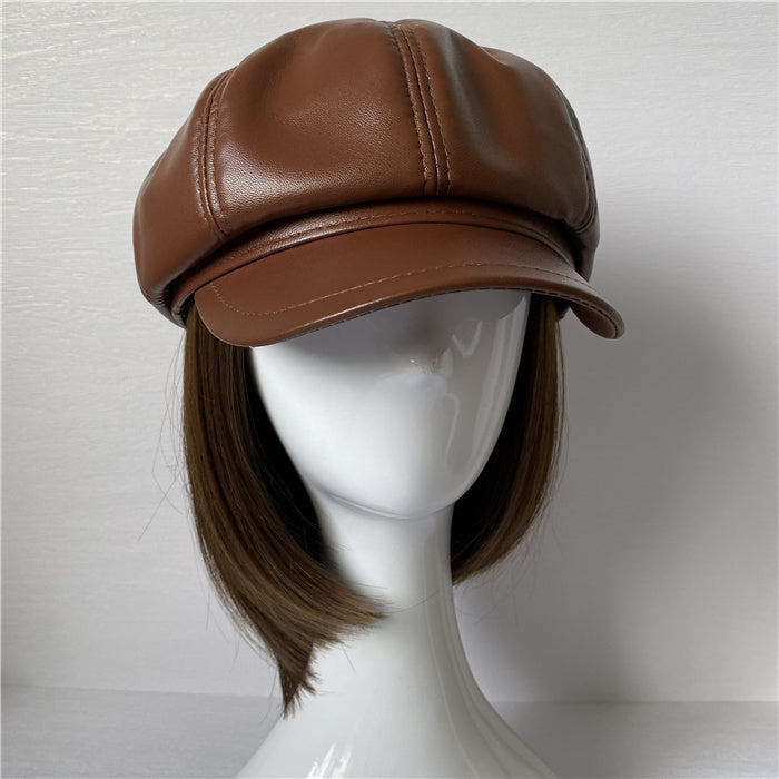 Genuine Leather Short Brim Newsboy Cap MsPineappleCrafts