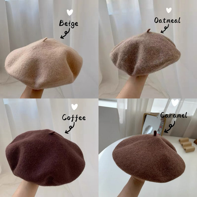 Solid Colour Wool Beret for Women