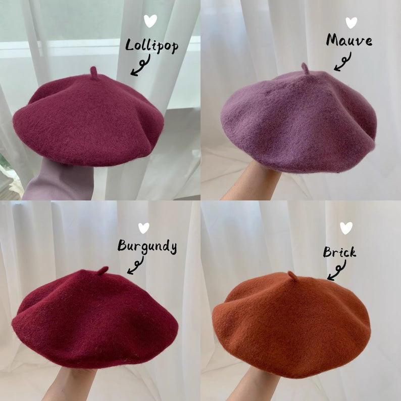 Solid Colour Wool Beret for Women