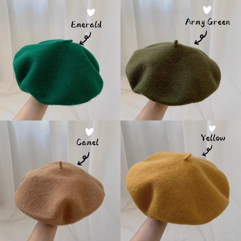 Solid Colour Wool Beret for Women