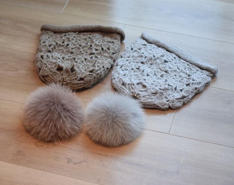 2 Way Knitted Beanie hat with Removable Pom Pom - Mspineapplecrafts