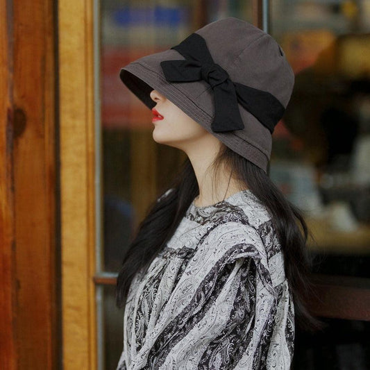 Wide Brim Bucket Hat with Bow Tie - Mspineapplecrafts