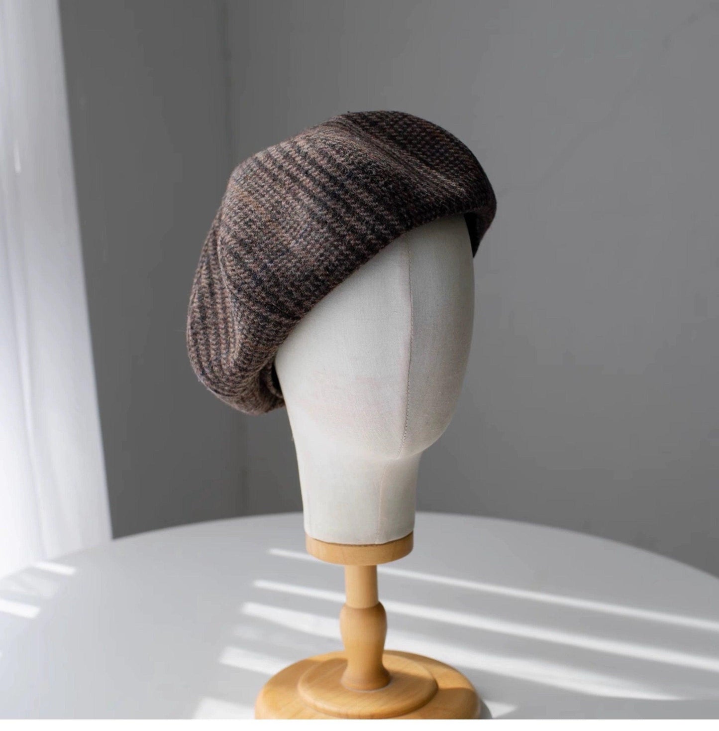 Houndstooth Oversized Unisex Wool Beret - Mspineapplecrafts