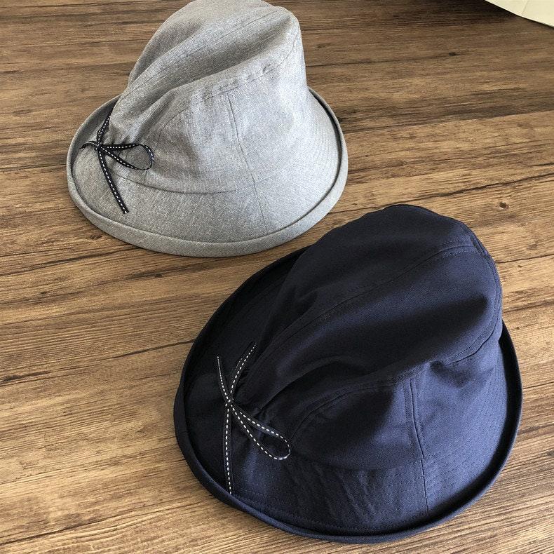 Cotton Wide Brim Bucket Hat with Bow Tie for Women - Mspineapplecrafts