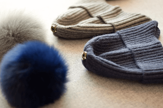 2 Way Knitted Beanie with Removable Pom Pom for Women.