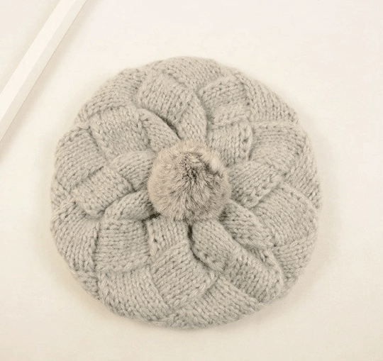 Slouchy Knitted Beret a hat with Pom Pom for Women/ Girl.