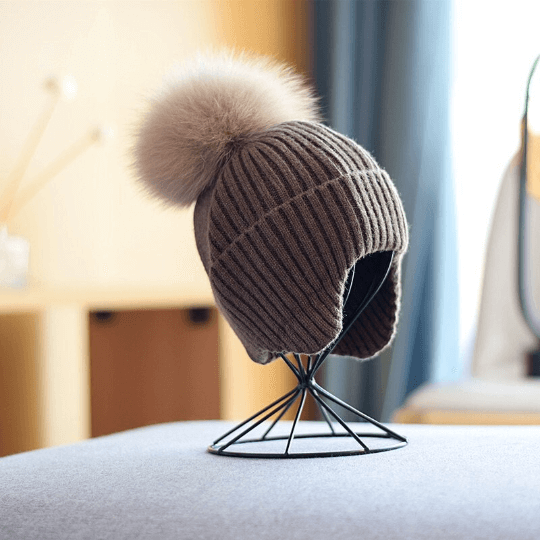 2 Way Knitted Beanie with Removable Pom Pom for Women.