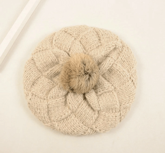 Slouchy Knitted Beret a hat with Pom Pom for Women/ Girl.
