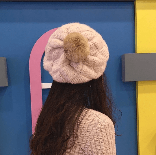 Slouchy Knitted Beret a hat with Pom Pom for Women/ Girl.