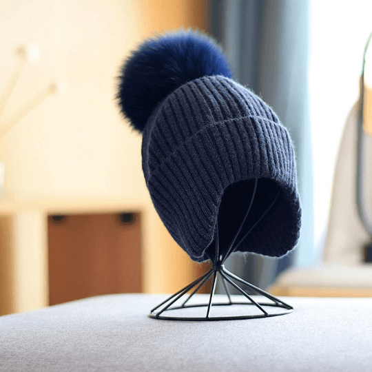 2 Way Knitted Beanie with Removable Pom Pom for Women.