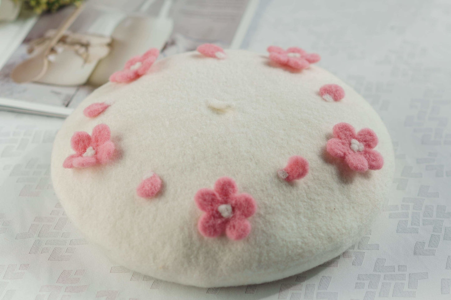 Cherry Blossom Beret Hat for Women and Kids.