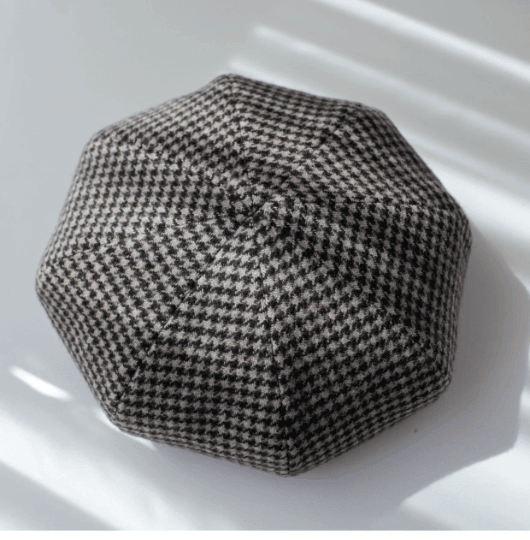 Houndstooth Oversized Unisex Wool Beret.