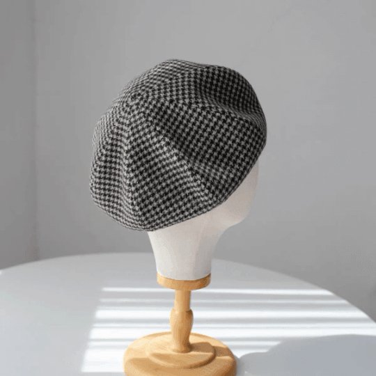 Houndstooth Oversized Unisex Wool Beret.