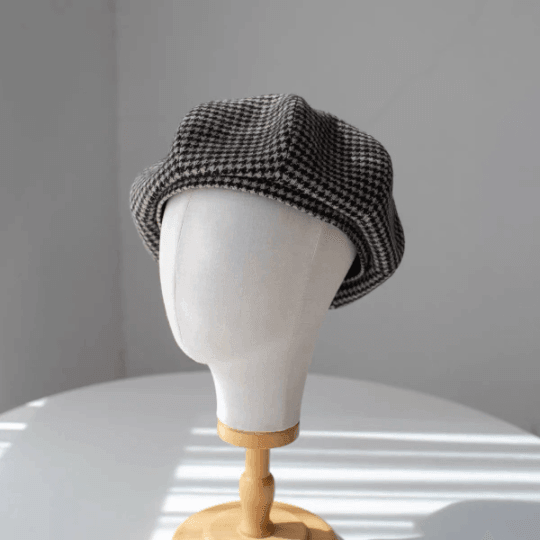Houndstooth Oversized Unisex Wool Beret.