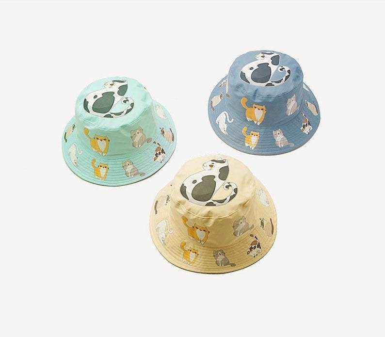 Reversible Cat Print Bucket Hat for Women and Girls.