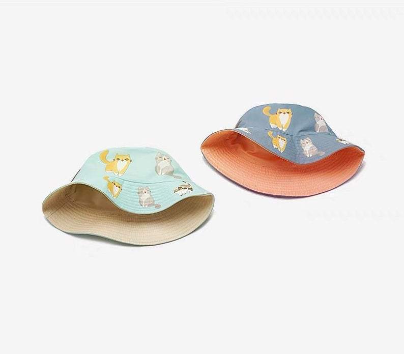 Reversible Cat Print Bucket Hat for Women and Girls.