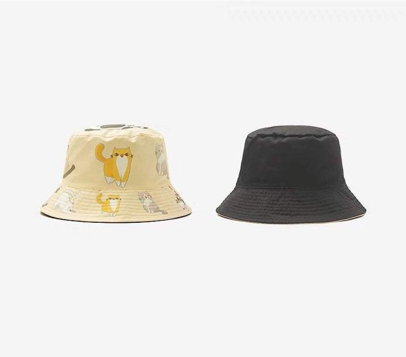 Reversible Cat Print Bucket Hat for Women and Girls.