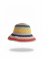 Rainbow stripe straw hat - back view showing rainbow stripe pattern