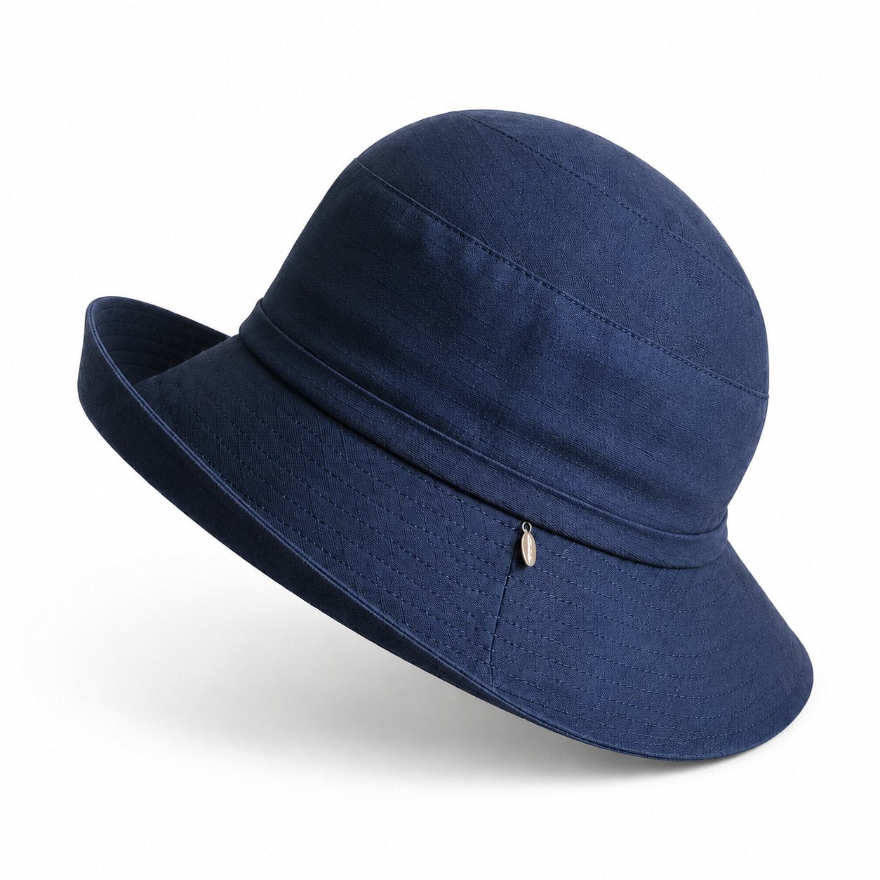 Women's cotton wide-brim sun hat in navy, front view