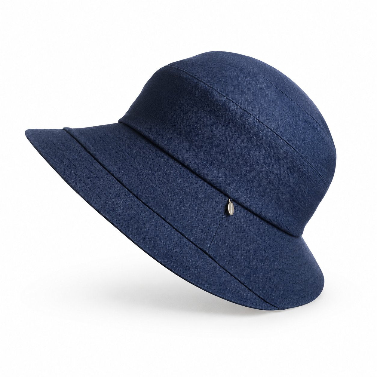 Navy cotton bucket sun hat, wide brim detail