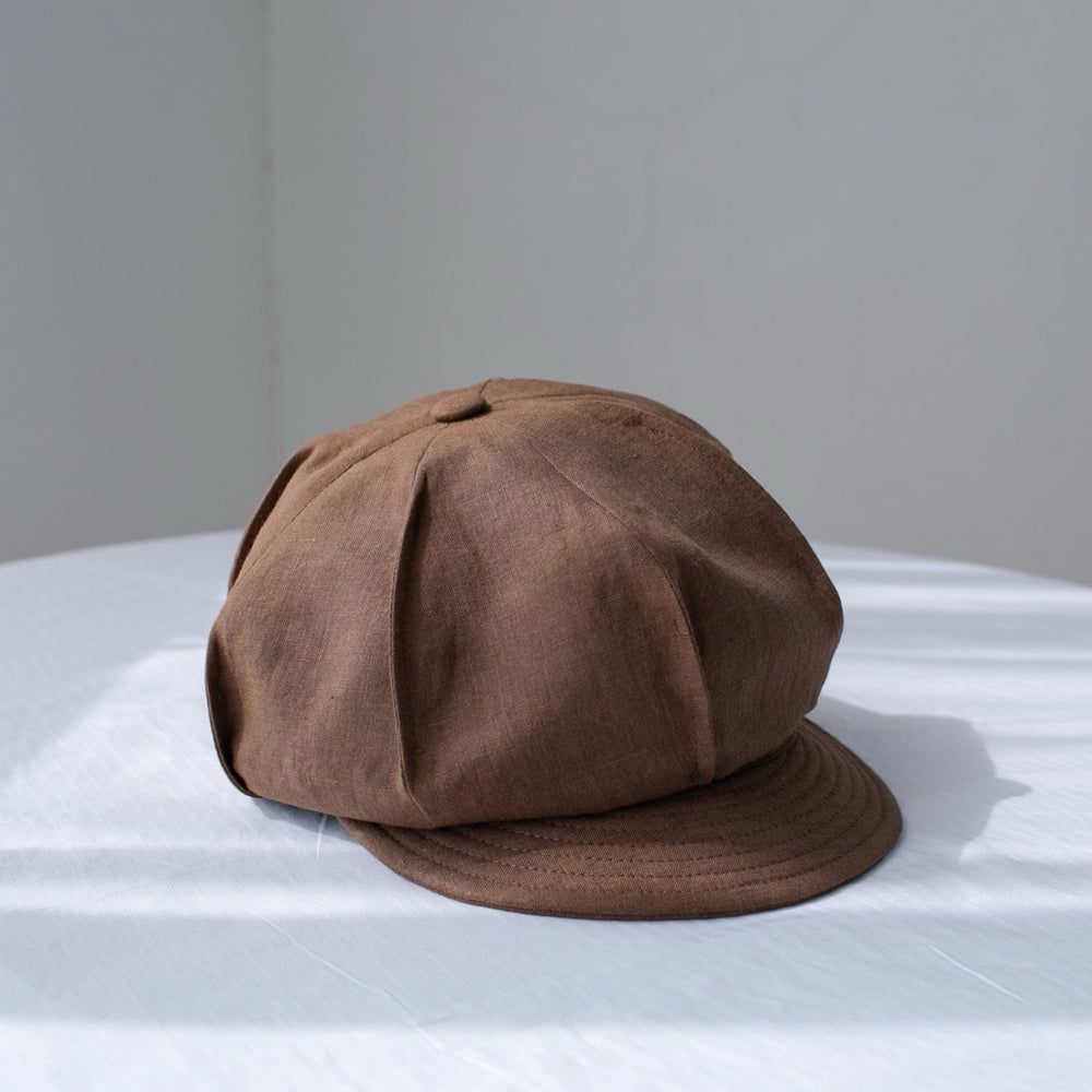 Brown linen 8-panel newsboy cap