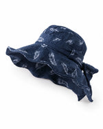 Navy feather-print bucket hat, side view