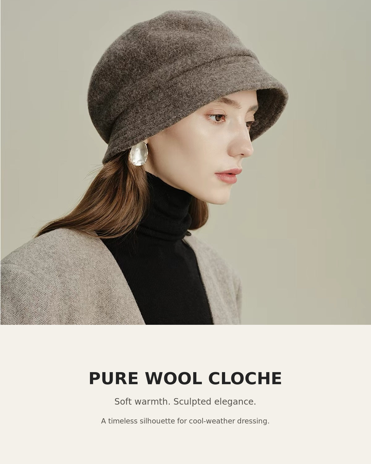 Women’s pure wool cloche hat with a timeless rounded silhouette