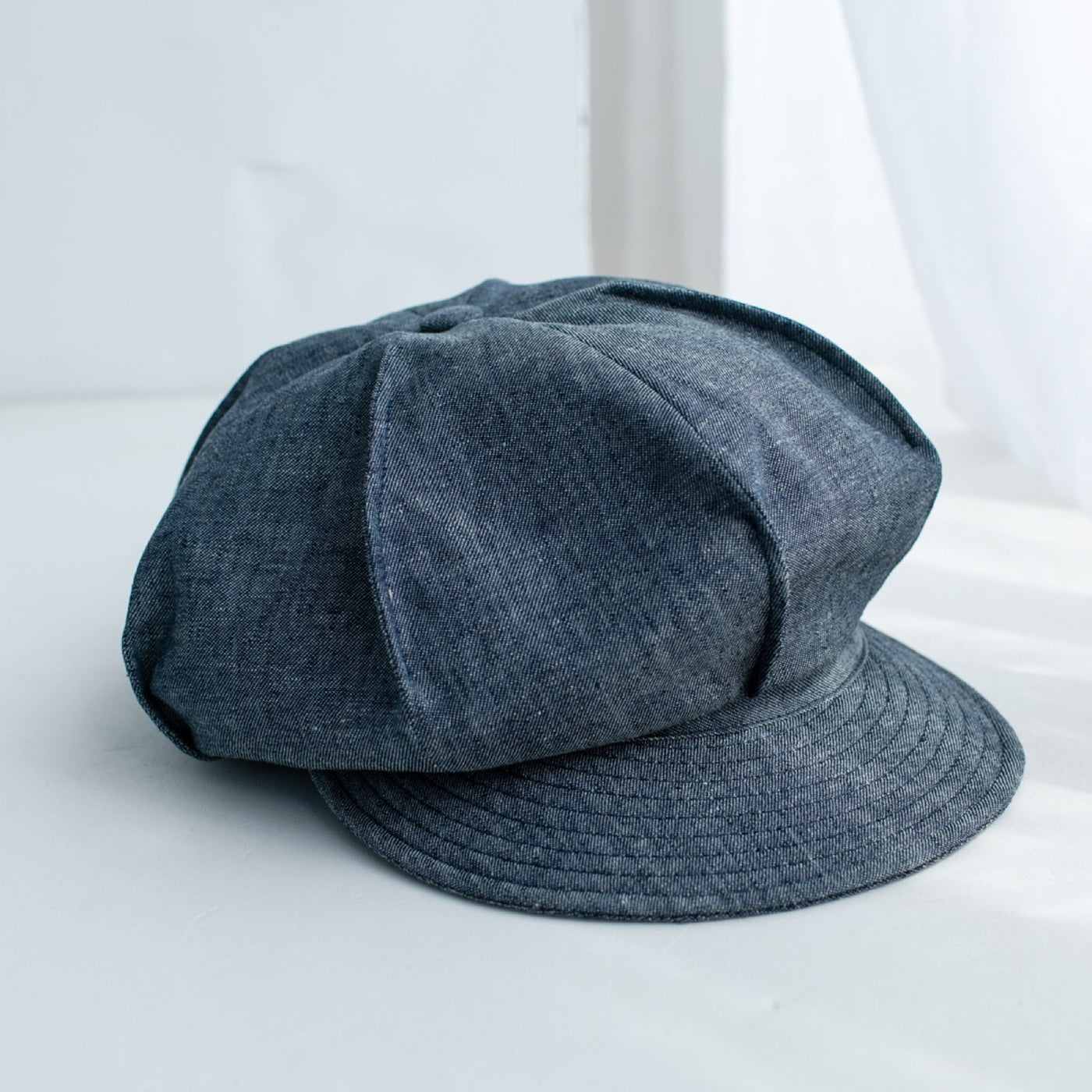 Dark denim linen 8-panel newsboy cap