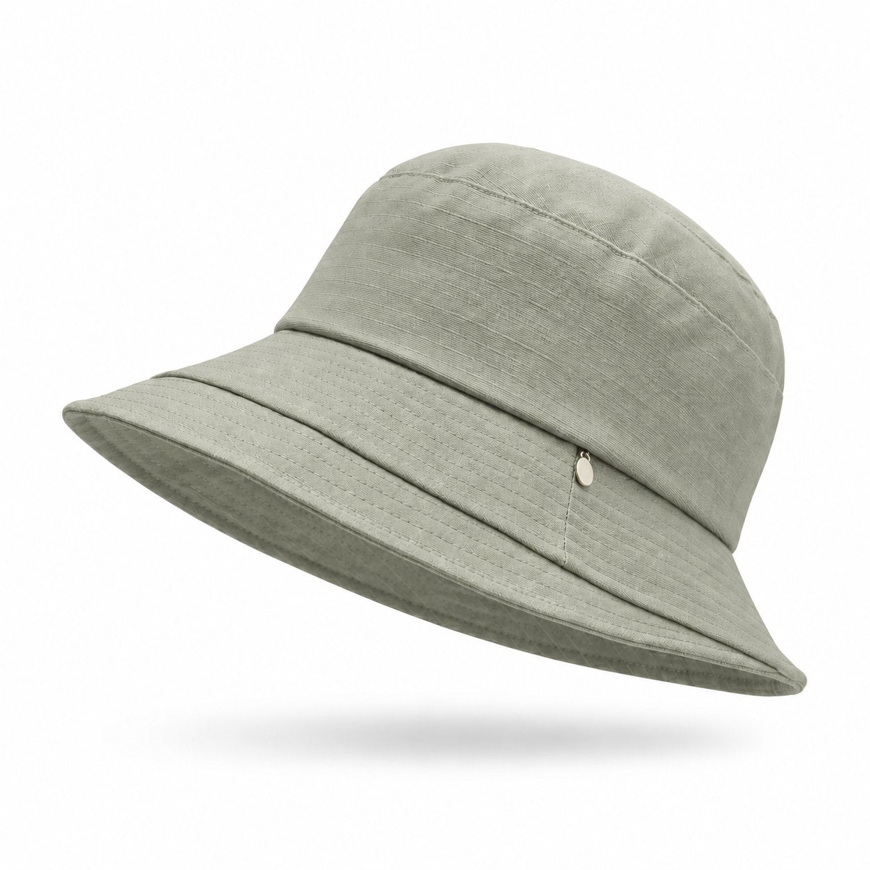 Women's cotton wide-brim sun hat in sage green, front view
