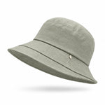 Women's cotton wide-brim sun hat in sage green, front view