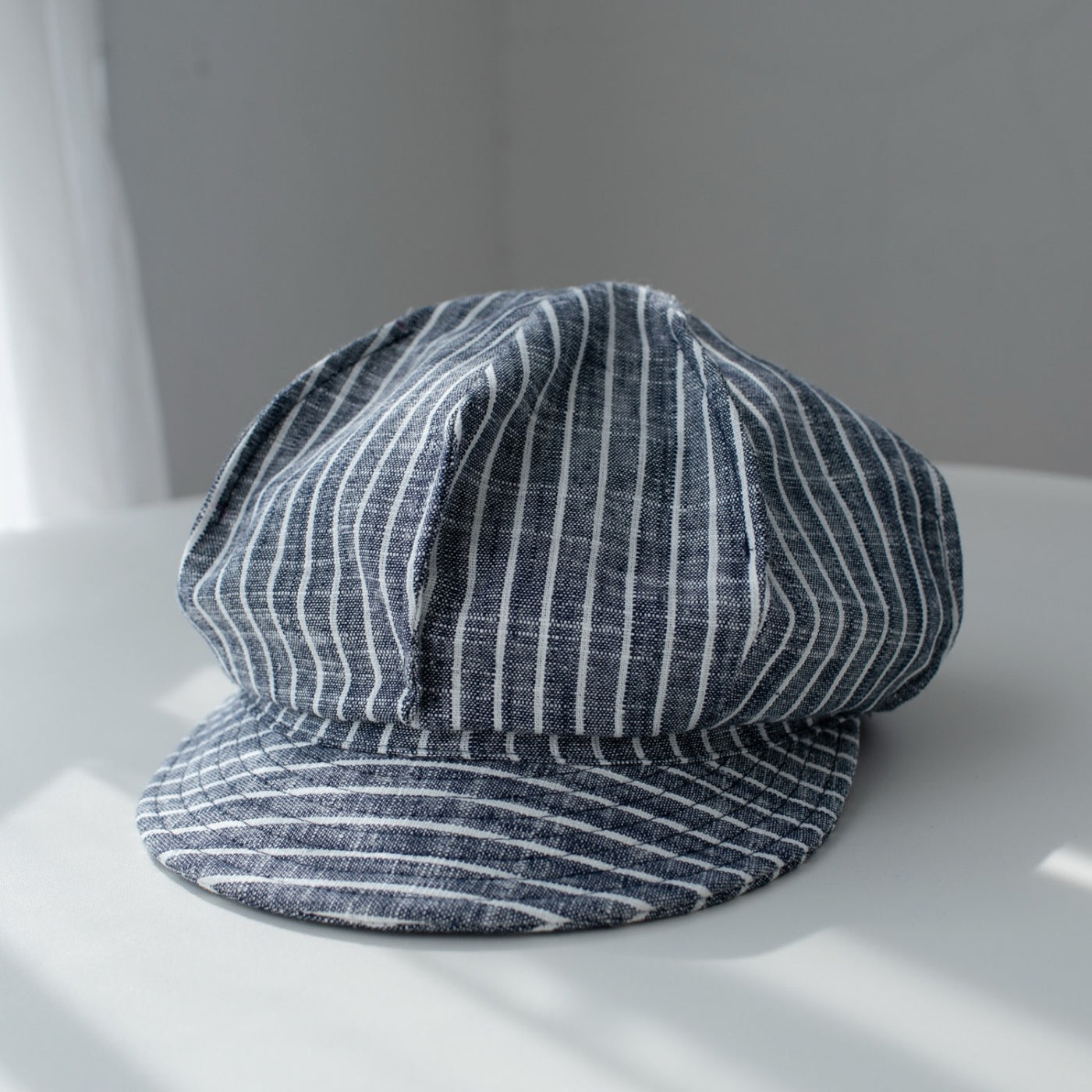 Blue striped linen 8-panel newsboy cap
