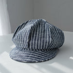 Blue striped linen 8-panel newsboy cap