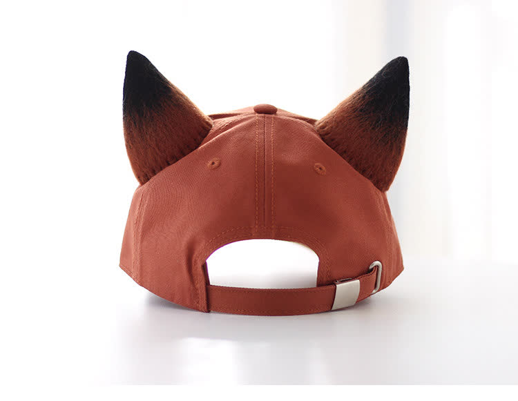 Back view of the fox ear cap with adjustable strap and metal slider