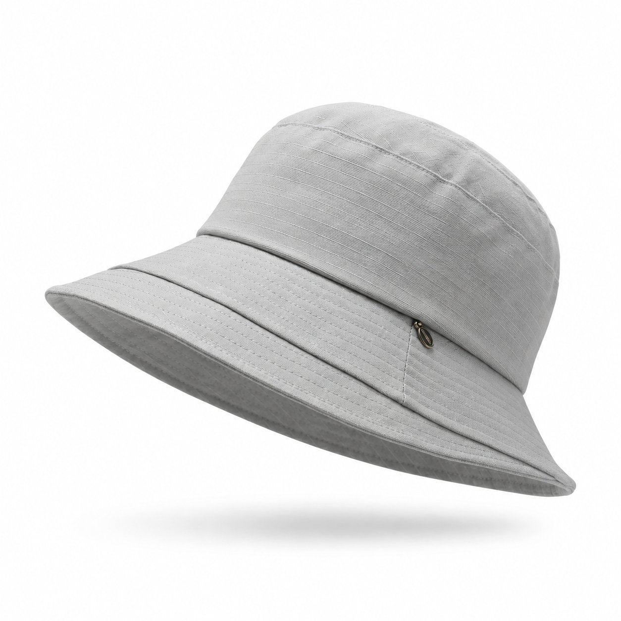 Women's cotton wide-brim sun hat in light beige, front view