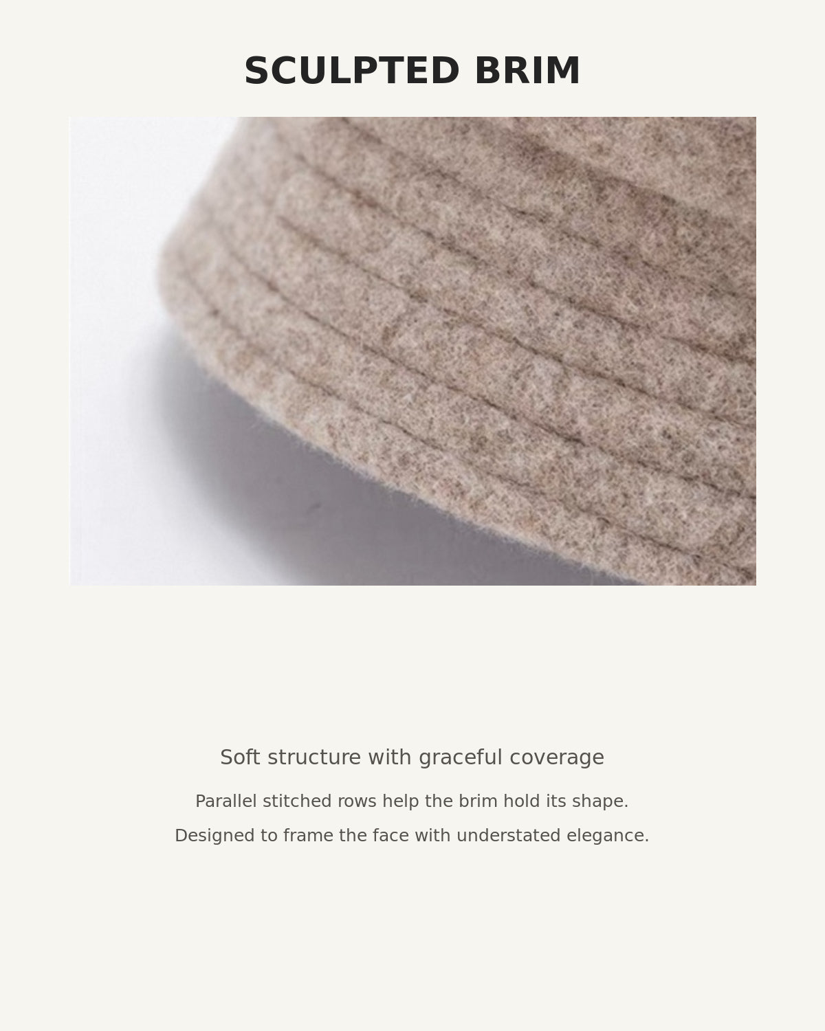 Close-up of the structured parallel-stitched cloche hat brim