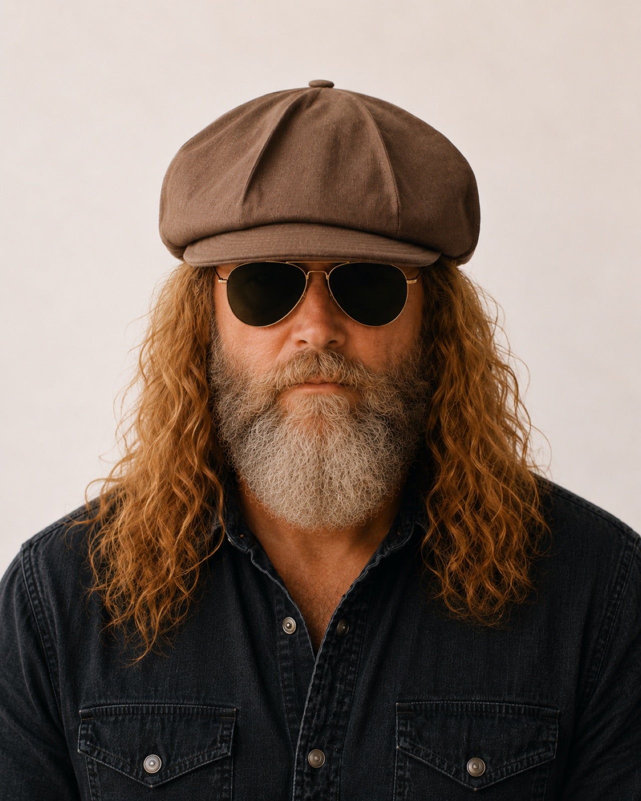 Man wearing brown linen newsboy baker boy cap