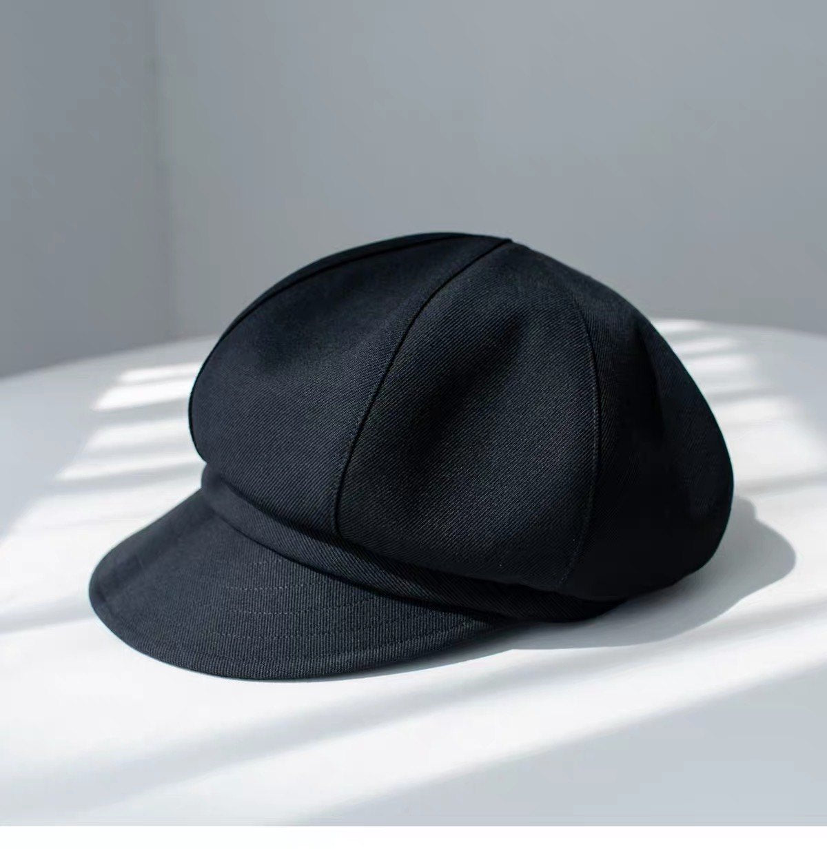 Black fine woven wool newsboy cap, alternate product view