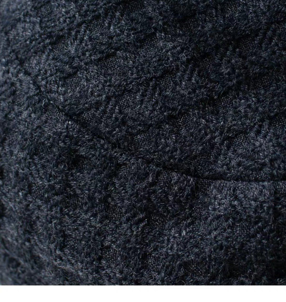 Close view of the charcoal gray woven wool texture