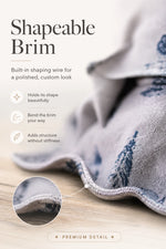 Shapeable brim with built-in shaping wire holds its shape
