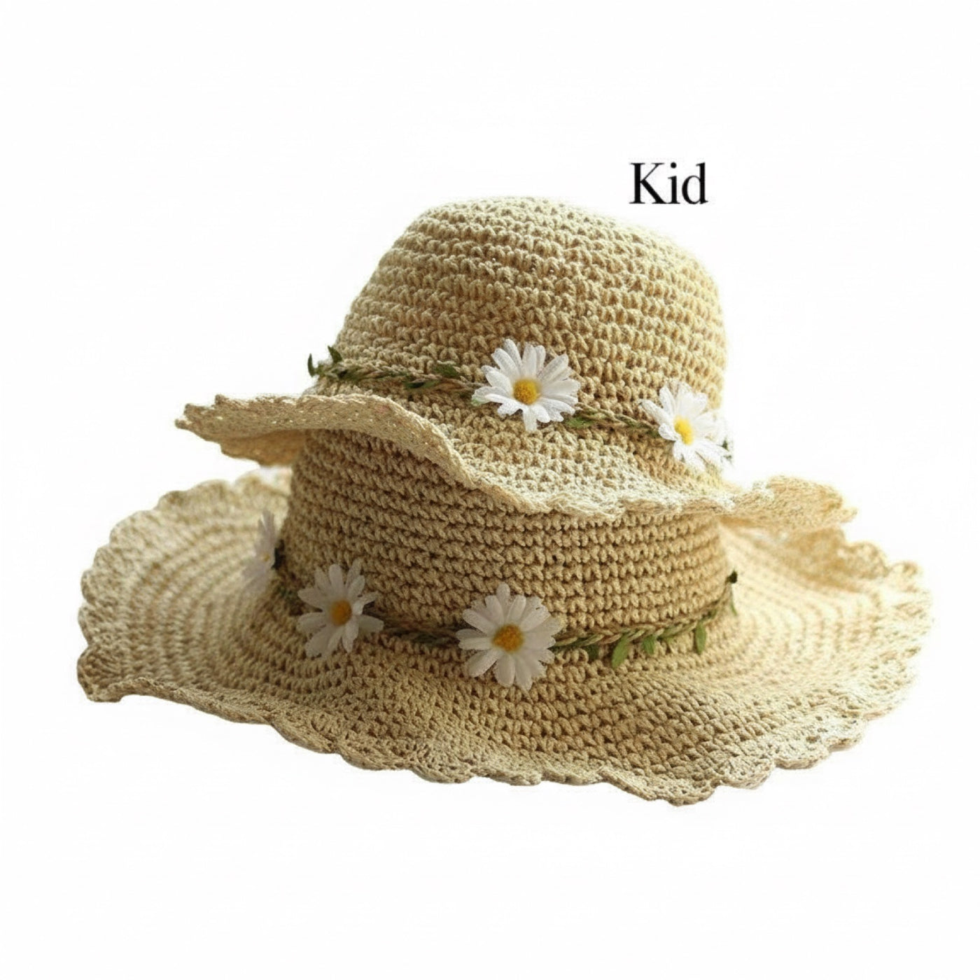Matching Mother Daughter Daisy Straw Hats Set - Adult and Kid Sizes for Coordinated Beach Look