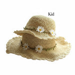 Matching Mother Daughter Daisy Straw Hats Set - Adult and Kid Sizes for Coordinated Beach Look