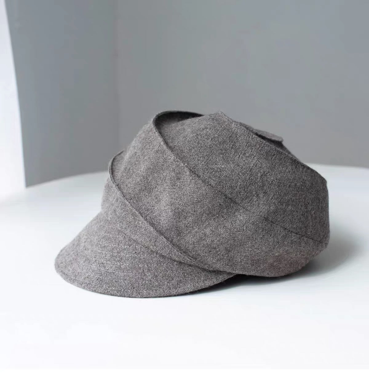 Khaki sculpted wool newsboy cap, three-quarter product view