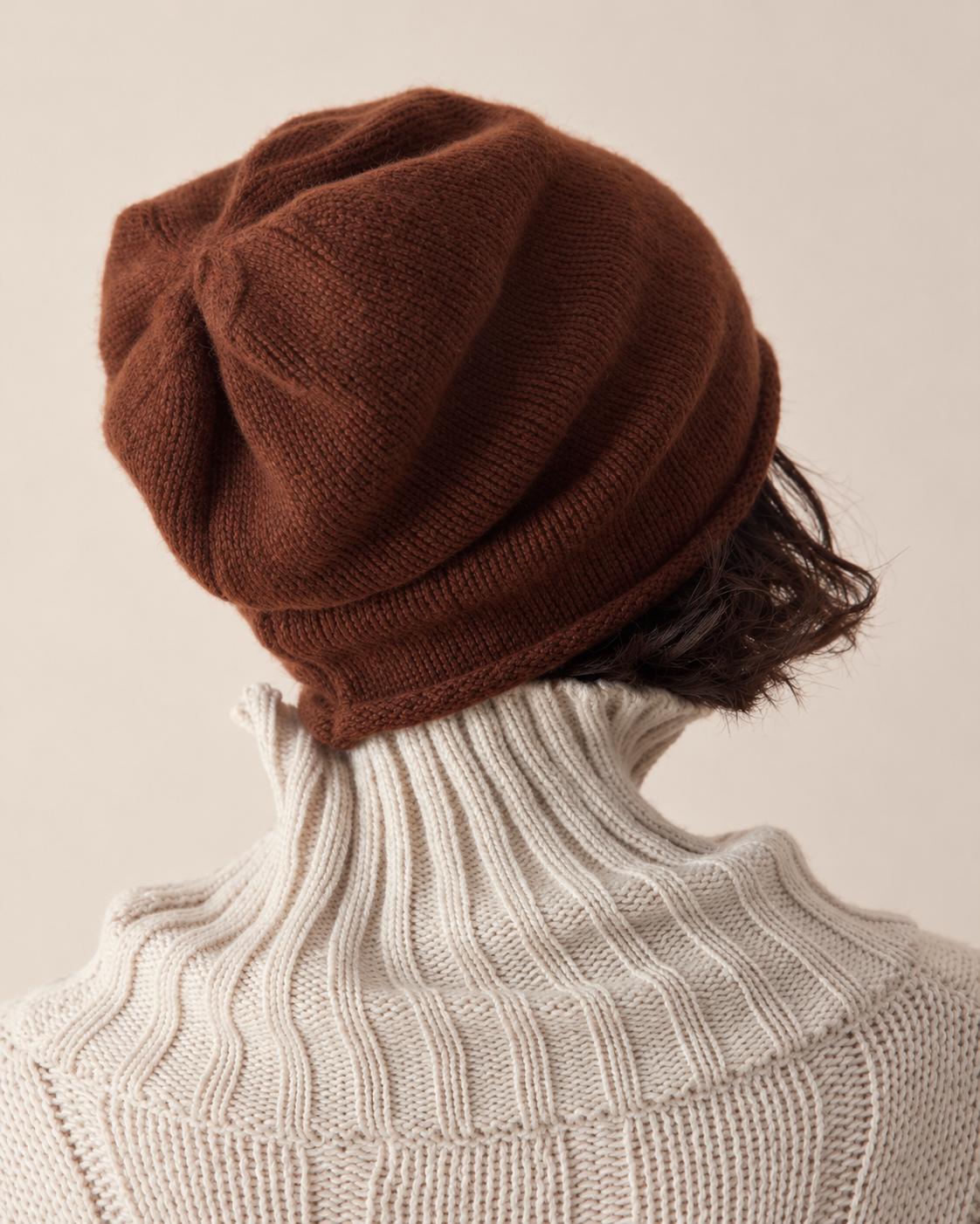 100% wool slouchy beanie - brown back