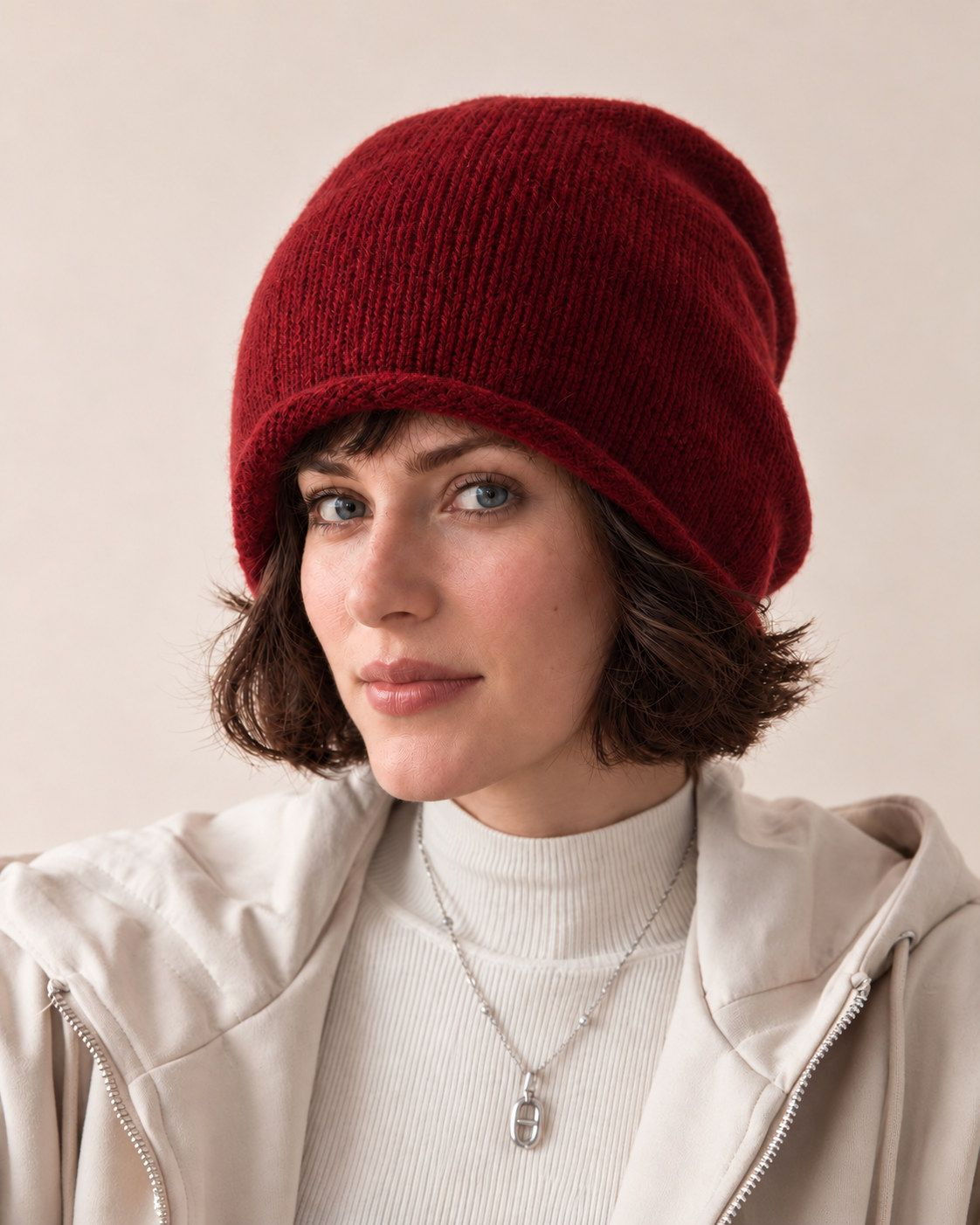 100% wool slouchy beanie - burgundy front